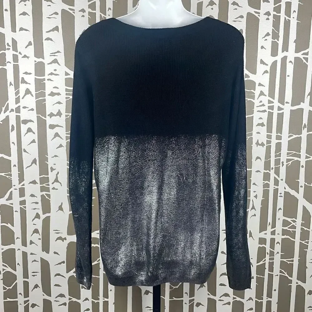 Black and Silver Metallic Ombré Split Hem Sweater S